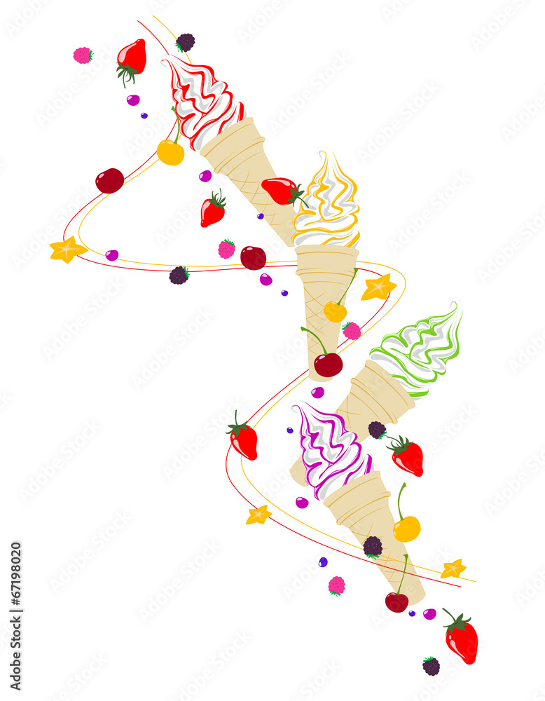 Ice cream, berries and fruits Ice cream, berries and fruits