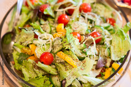 Greek salade in plate, close up view