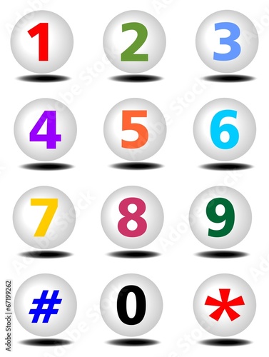 Phone buttons set with colored numbers
