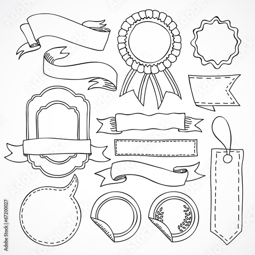 Vector set of hand drawn ribbons and labels design elements