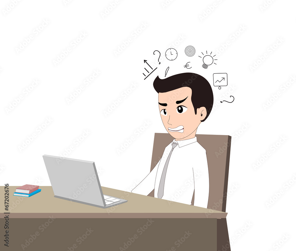 Confused businessman in front of laptop Confused businessman in front of laptop