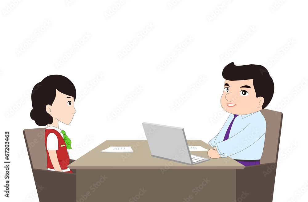 Simple cartoon of a man being interviewed Simple cartoon of a man being interviewed