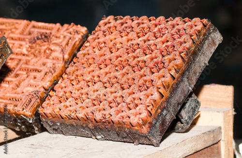 Closeup of copper batik stamp