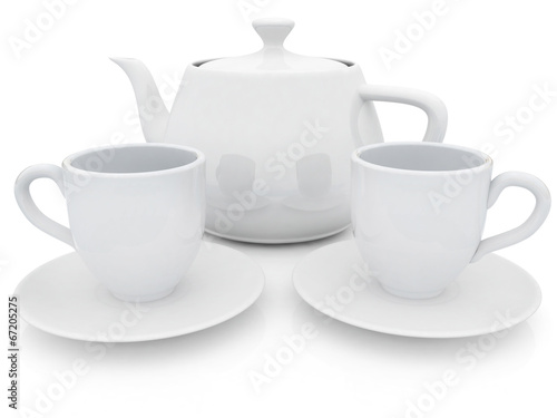 3d cups and teapot