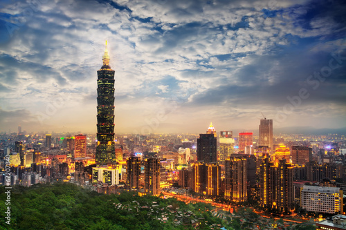 Taipei  Taiwan evening skyline.