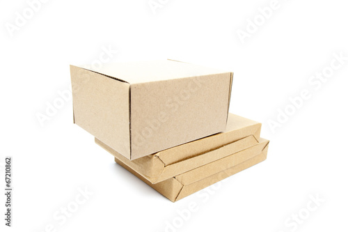 three brown boxs on white isolated background.