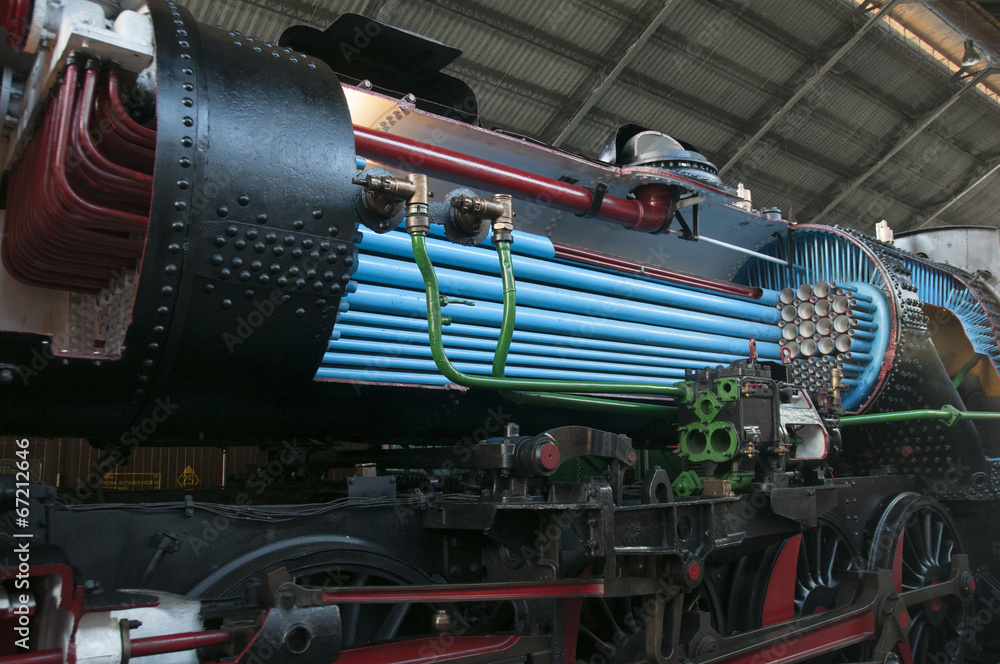 Fototapeta premium Old train in railway museum of Madrid, Spain