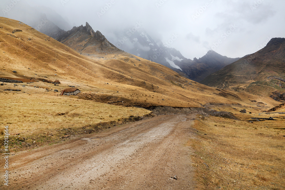 Mountain road in Cordiliera Huayhuash, Peru, South America