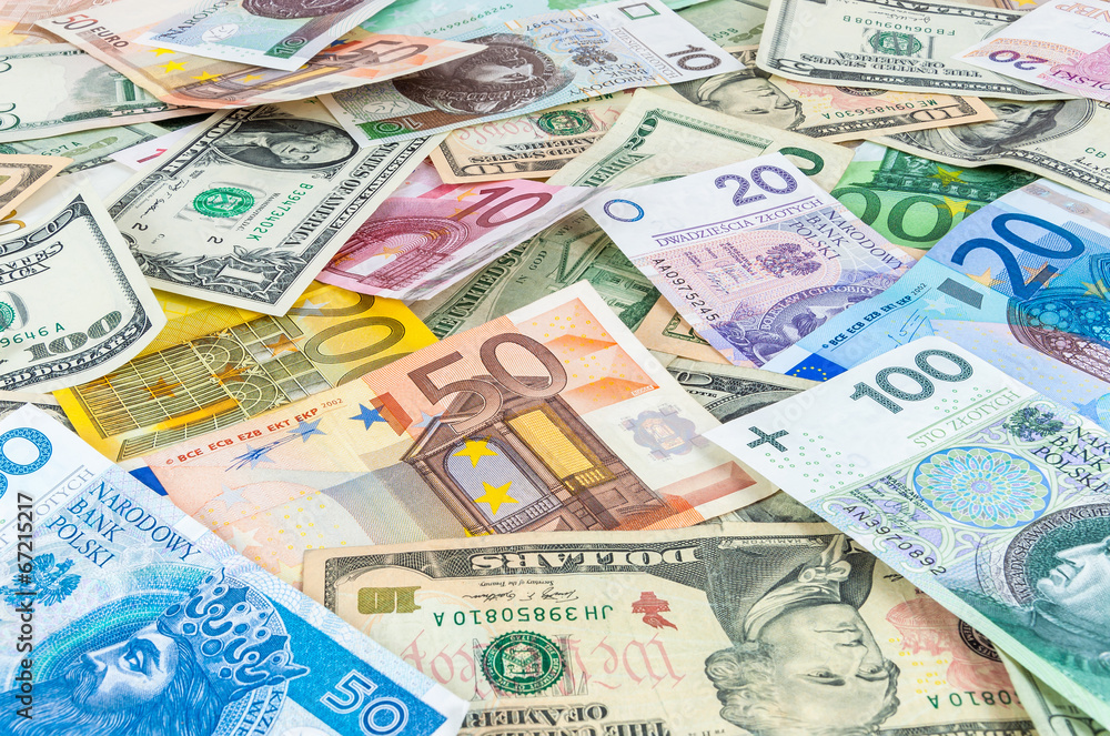Dollar, euro and polish zloty money background Dollar, euro and polish zloty money background