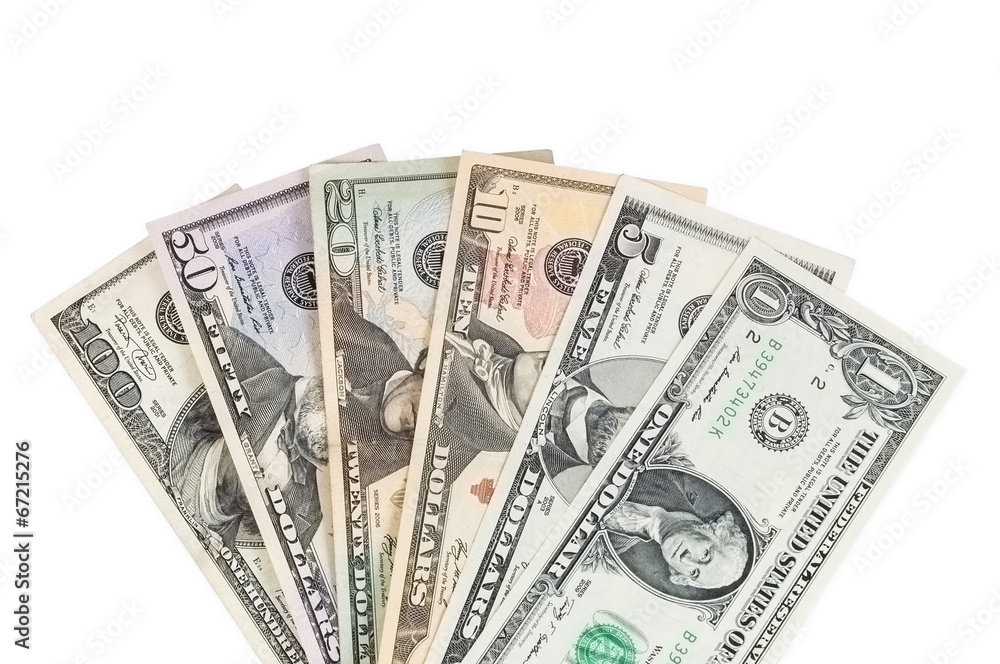 Set of dollar banknotes on white background Set of dollar banknotes on white background