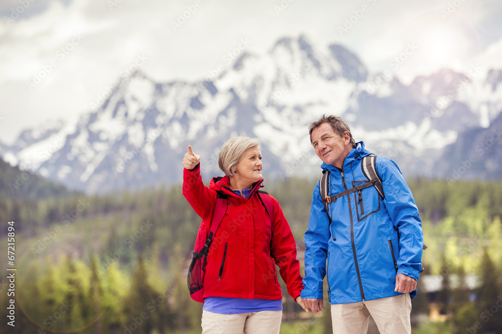 Senior couple hiking