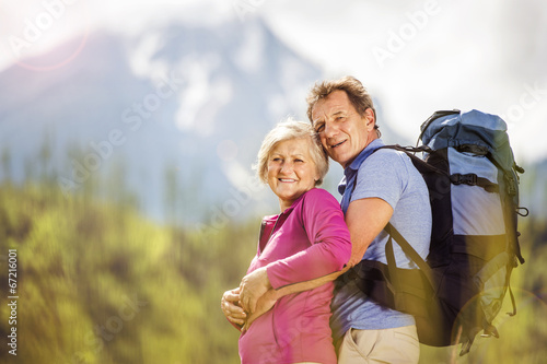 Senior couple hiking