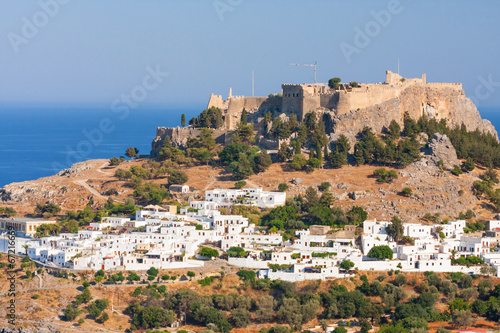 Lindos, castle above on the Greek Island of Rhodes