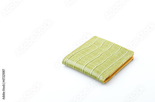 Green leather wallet isolated white background