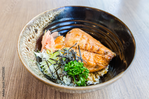 Salmon teriyaki on rice