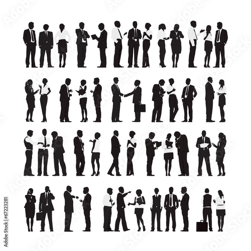 Silhouettes of Business People Working in a Row