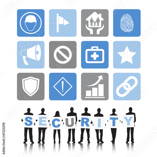 Vector of Diverse Business People with Security Symbols