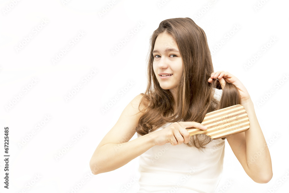 wooden comb and a girl with long hair wooden comb and a girl with long hair