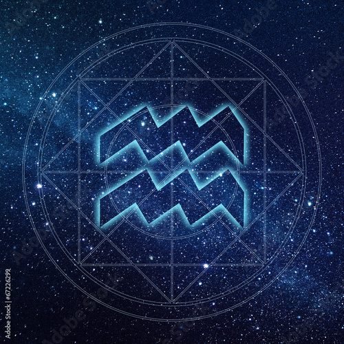 Aquarius zodiac sign with Milky way galaxy background