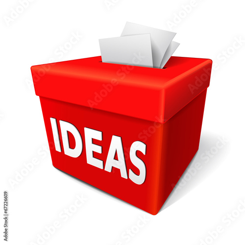 ideas word on the red collection box