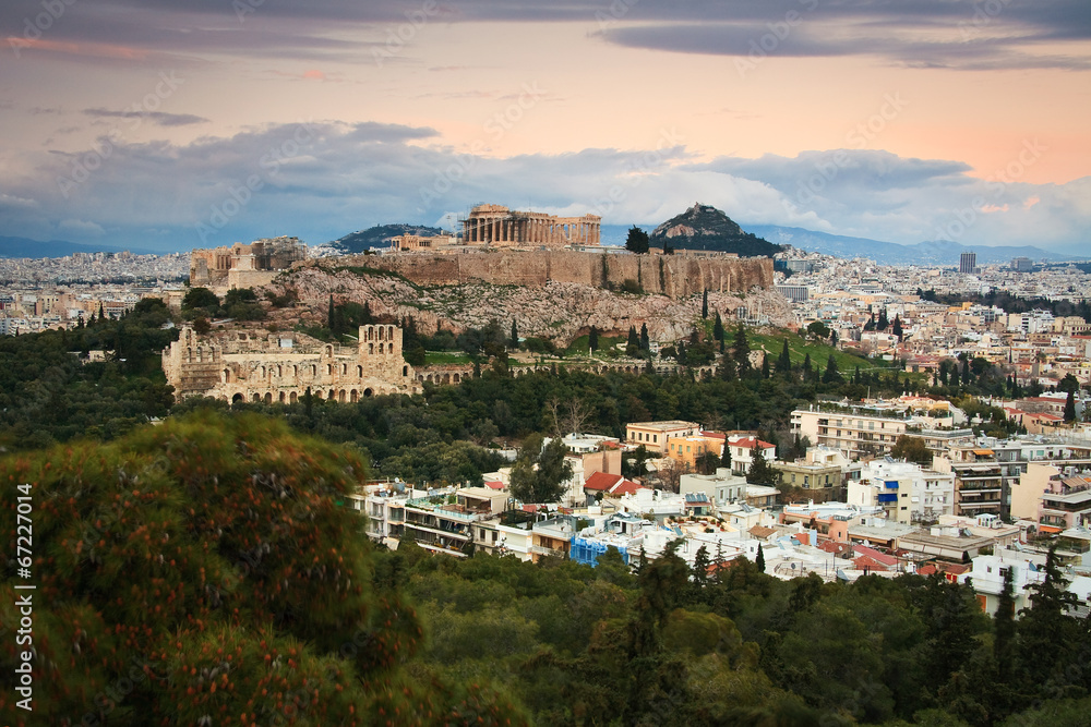 Acropolis as seen from Filopappou Hill, Athens.