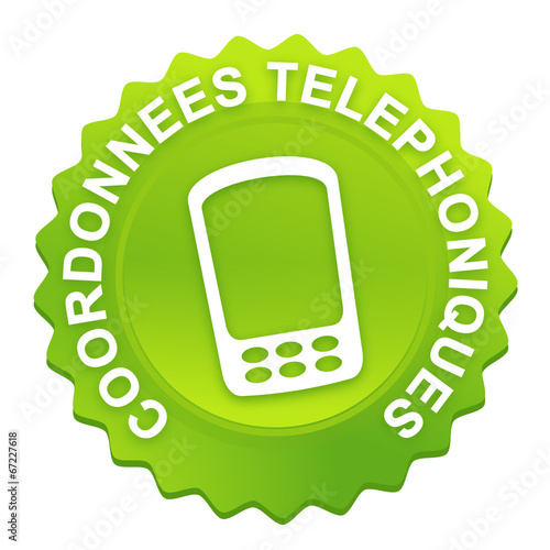 coordonnées téléphoniques sur bouton web denté vert