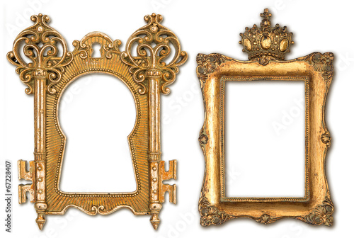 vintage golden picture frames isolated on white photo