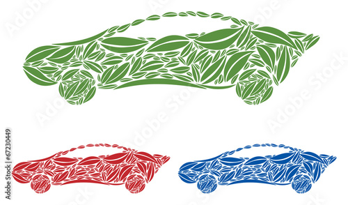 Ensemble Icones Voiture avec Feuilles