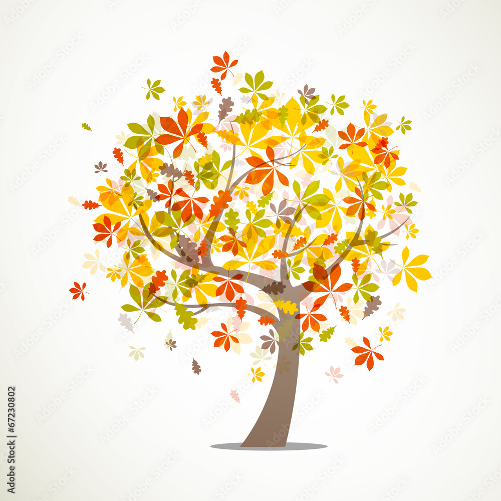Vector Illustration of an Autumn Tree - obrazy, fototapety, plakaty 