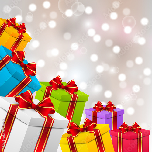 Birthday gift boxes on shiny background