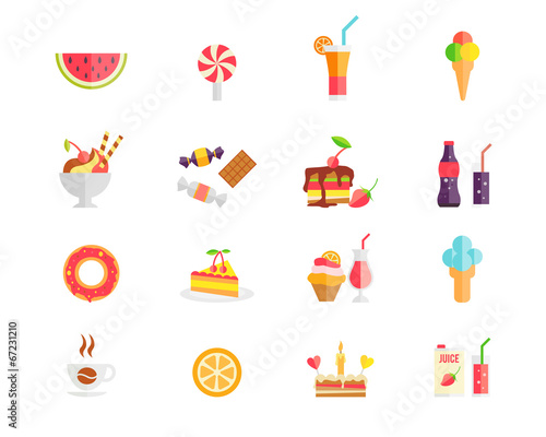 Set of colorful sweets desserts and cakes icons