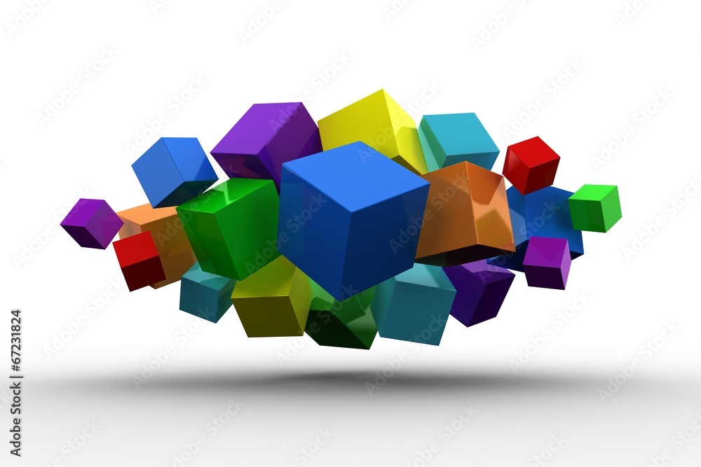 3d colourful cubes floating in a cluster 3d colourful cubes floating in a cluster