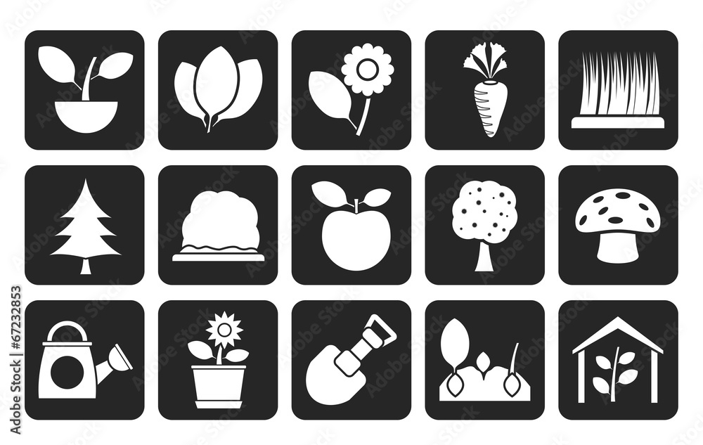 Silhouette Different Plants and gardening Icons