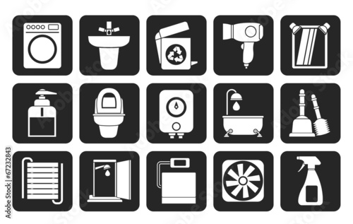 Silhouette Bathroom and toilet objects and icons