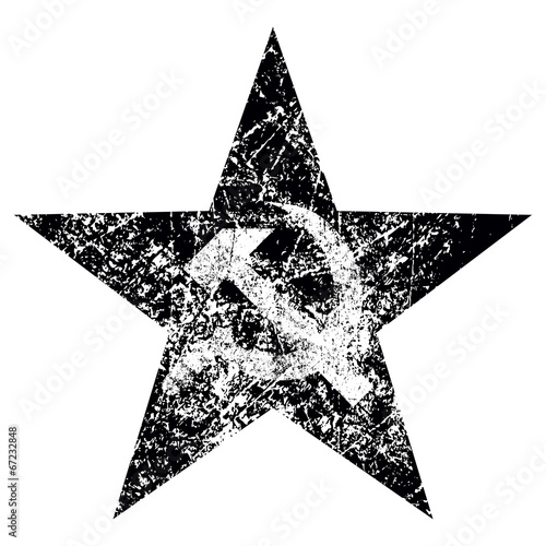 Grunge hammer and sickle on star, vector