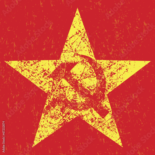 Grunge soviet star with hammer and sickle, vector