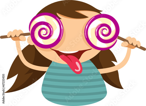 illustration cute girl with lollipops as glasses
