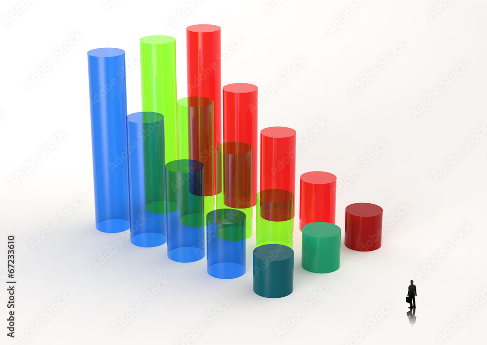 businessman looking at 3D Bar Chart and chart growth as concept businessman looking at 3D Bar Chart and chart growth as concept