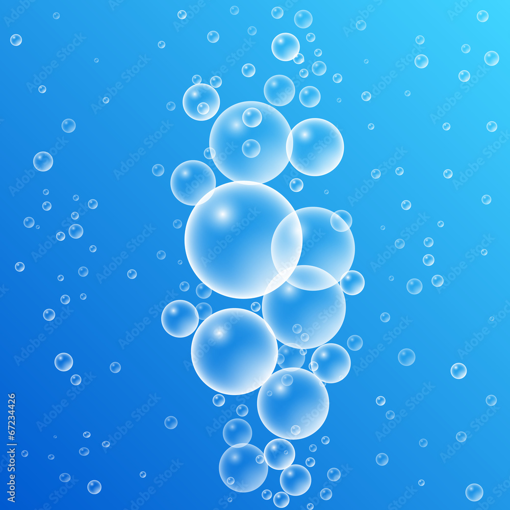 Vector shiny bubbles in blue water