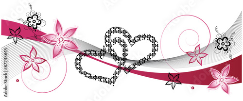 Hochzeit, Herzen, Liebe. Zwei Herzen mit Blumen.