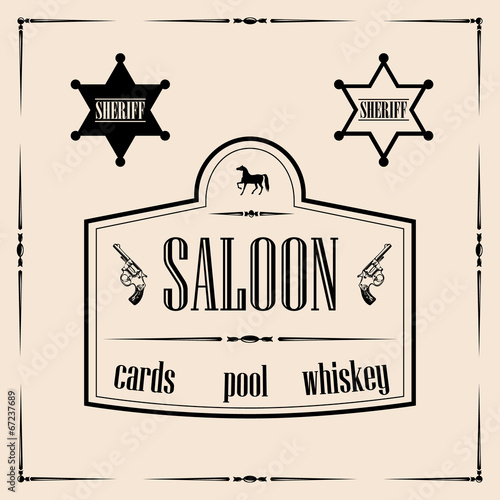 Wild west related illustrations - saloon sign with sheriff stars