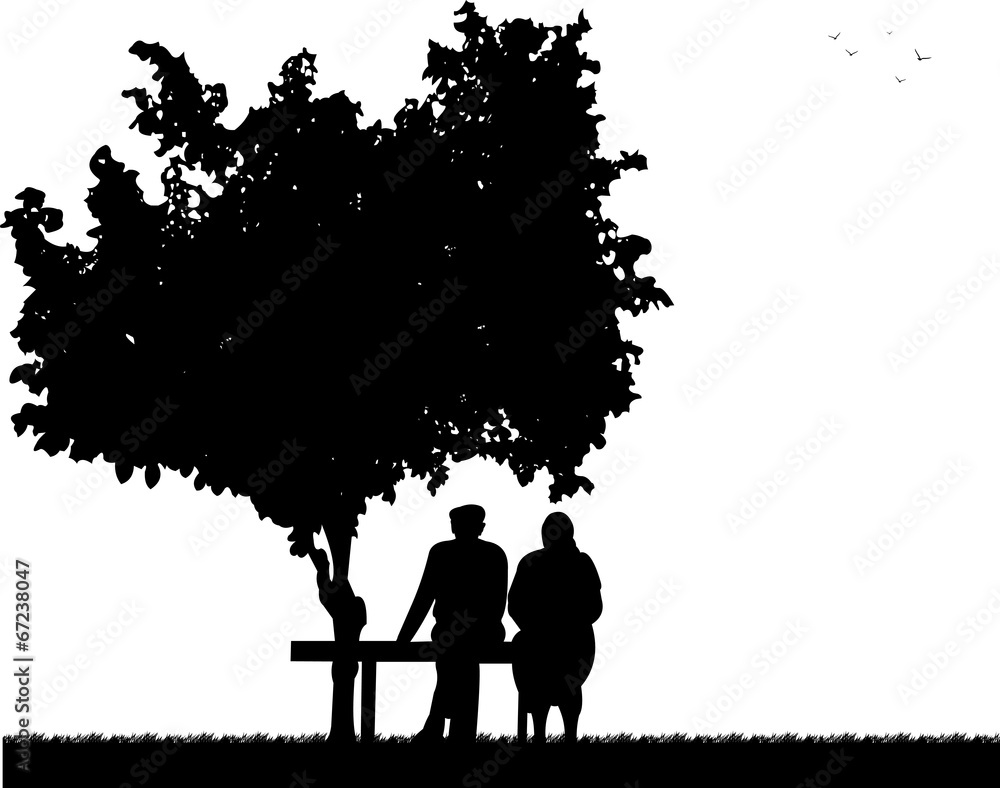 Very old couple sitting on bench in park silhouette Stock Vector ...