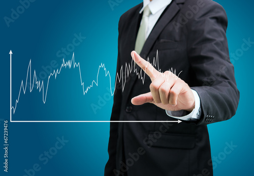 Businessman standing posture hand touch graph finance isolated