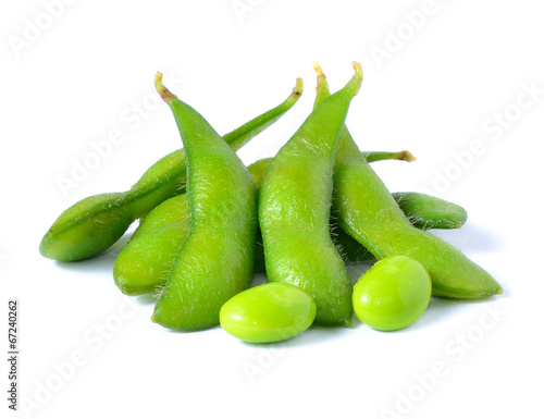 Green soybeans on white background