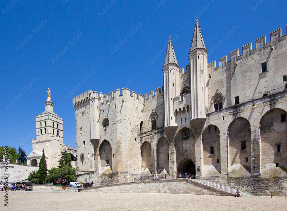 Pope palace in Avignon. Central square, Provence, Cote d'Azur, F