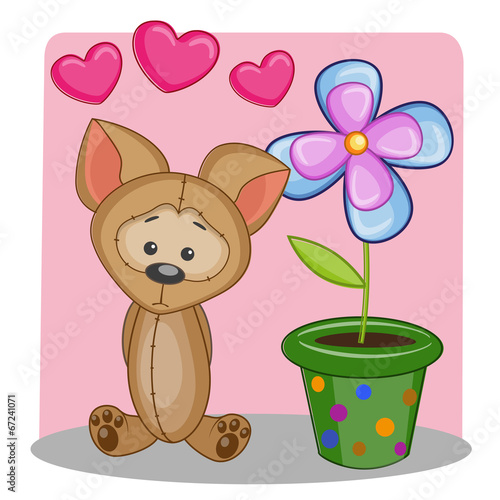 Dog with heart and flower