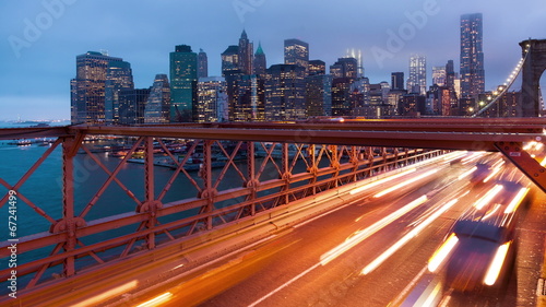 Brooklyn bridge car traffic light timelapse - New York - USA photo