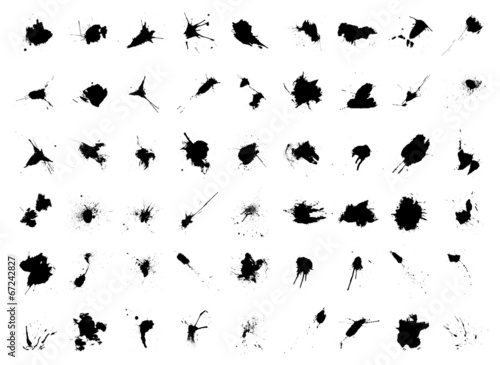 Set of 54 black blots and ink splashes
