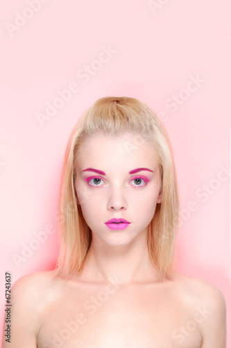 Wallpaper Mural beautiful blond hair woman on a pink background Torontodigital.ca