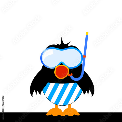 bird sings with a diving mask vector illustration